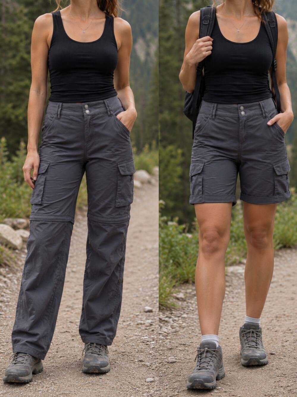 Prana Dark Gray Convertible Cargo Hiking Pants Women’s Outdoor Zip Off Wide Leg